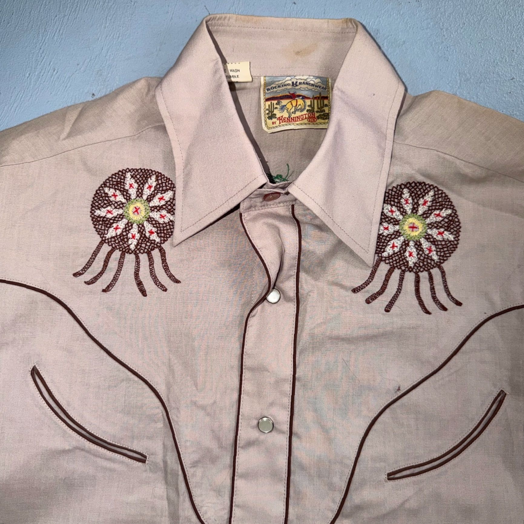 Vintage VINTAGE Kennington Shirt Western 70s M Beige Cotton Blend Button-Up Collared Long Sleeve Pearl Snap Embroidered Men Size US M / EU 48-50 / 2 - 3 Thumbnail