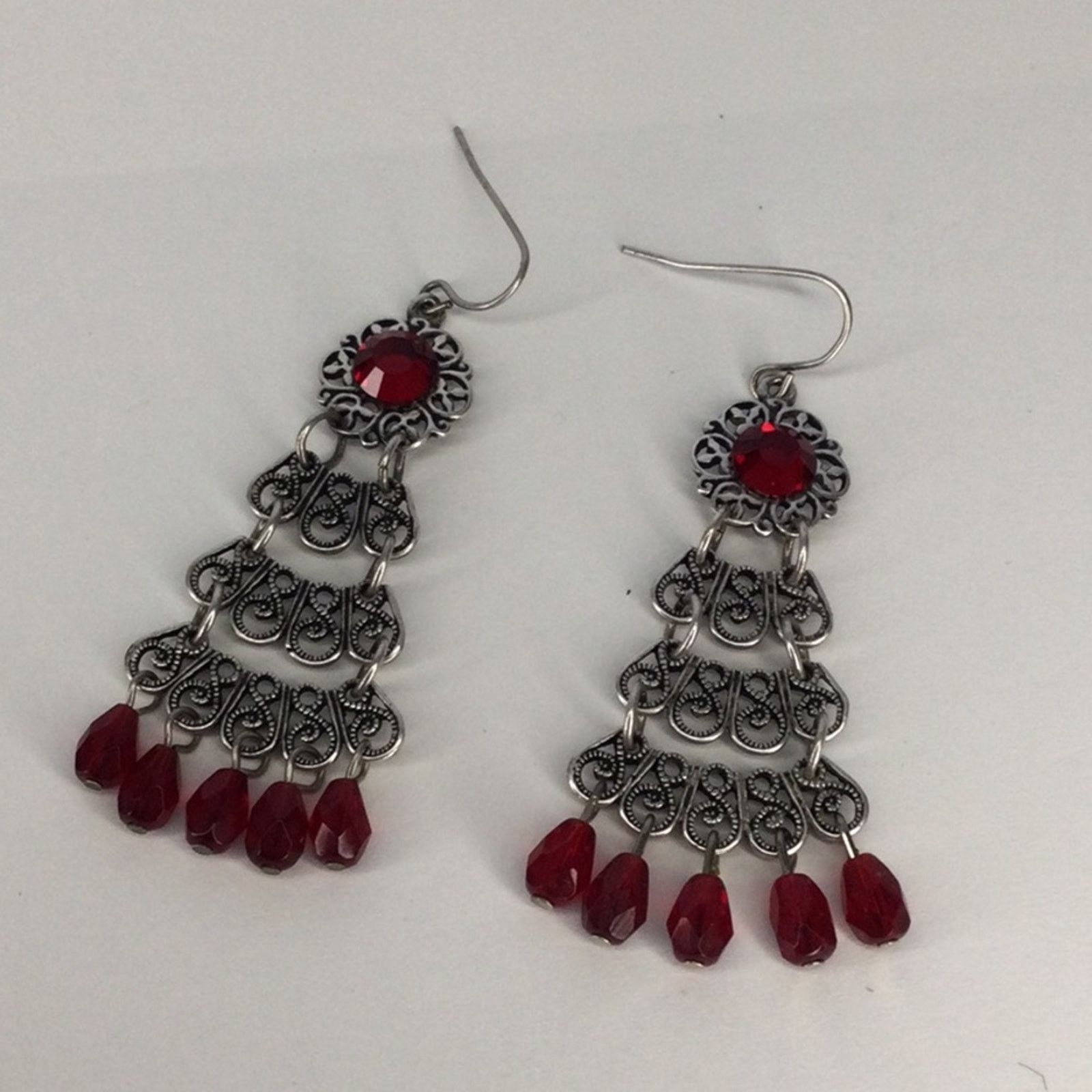 Other Retro 1990's Silver Tone Garnet Bead Chandelier Earrings Size ONE SIZE - 11 Thumbnail