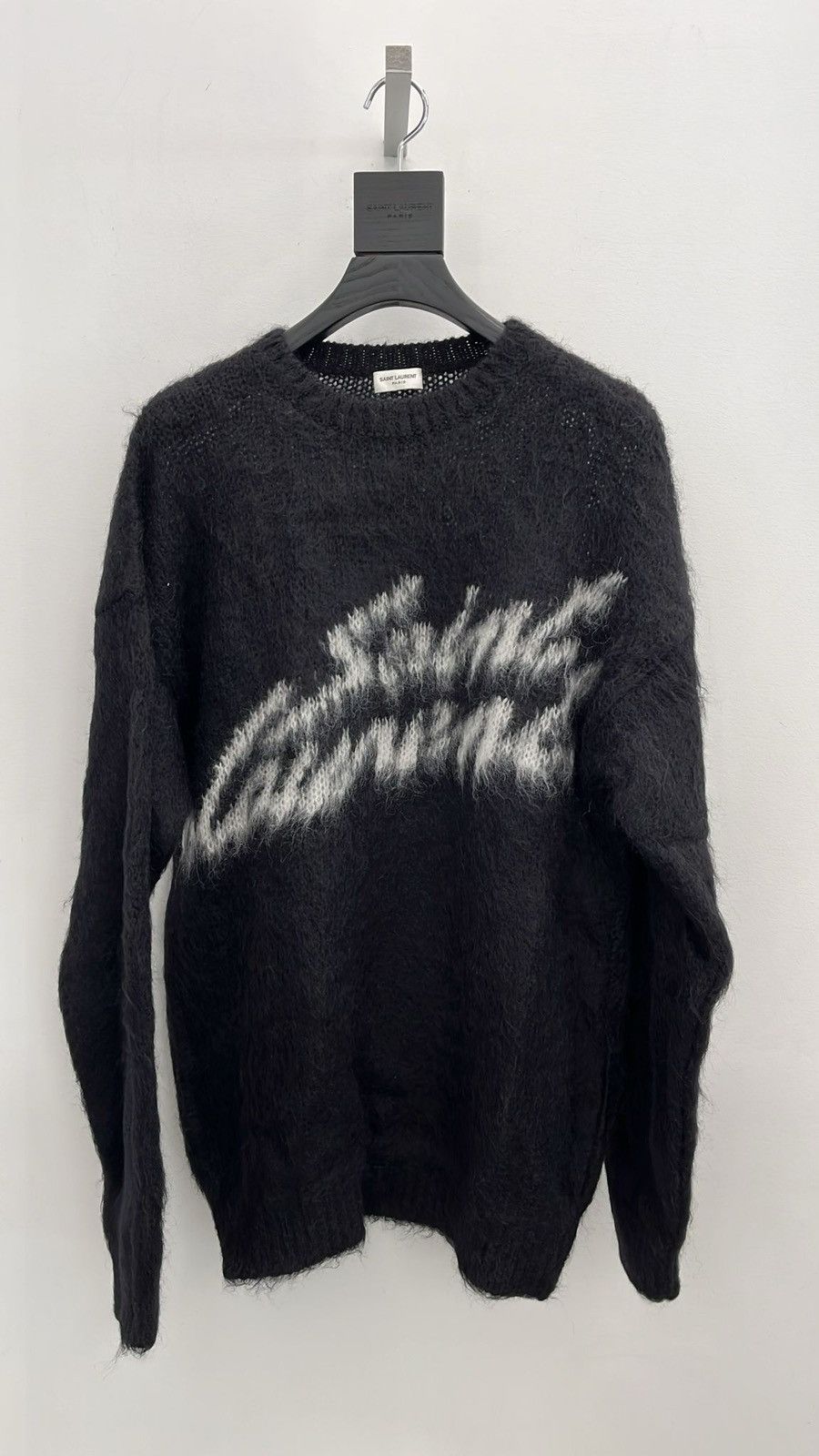 Saint Laurent Paris o1tr1nto0325 Logo-Intarsia Mohair-Blend Sweater in Black Size US M / EU 48-50 / 2 - 6 Thumbnail