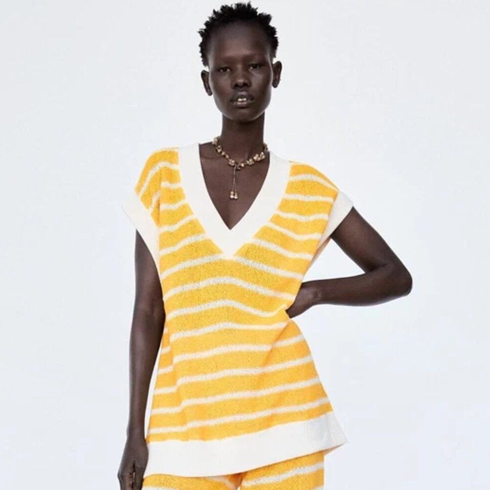 Zara NWT New Zara Yellow White Striped Knit Top Size S Size S / US 4 / IT 40 - 1 Thumbnail