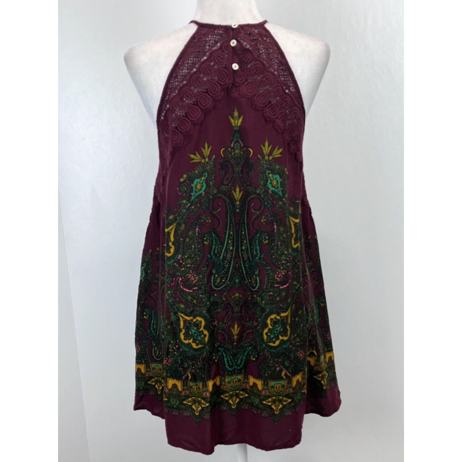 Free People Free People Mini Halter Dress Women's Small Maroon Paisley Boho Size S / US 4 / IT 40 - 3 Thumbnail