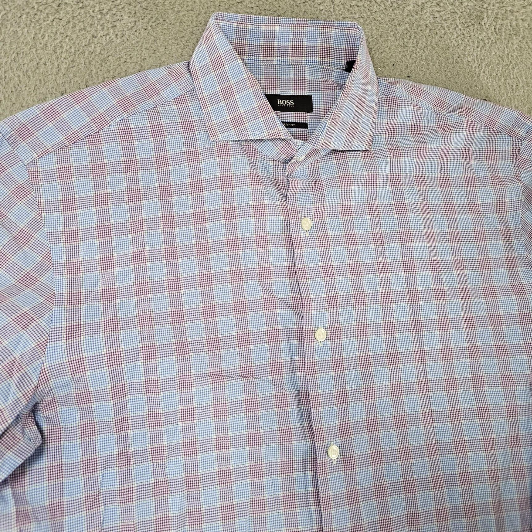 Hugo Boss BOSS Hugo Boss Dress Shirt Mens 16 34/35 Blue Purple Plaid Sharp Fit Long Sleeve Shirt Size 42R - 3 Thumbnail