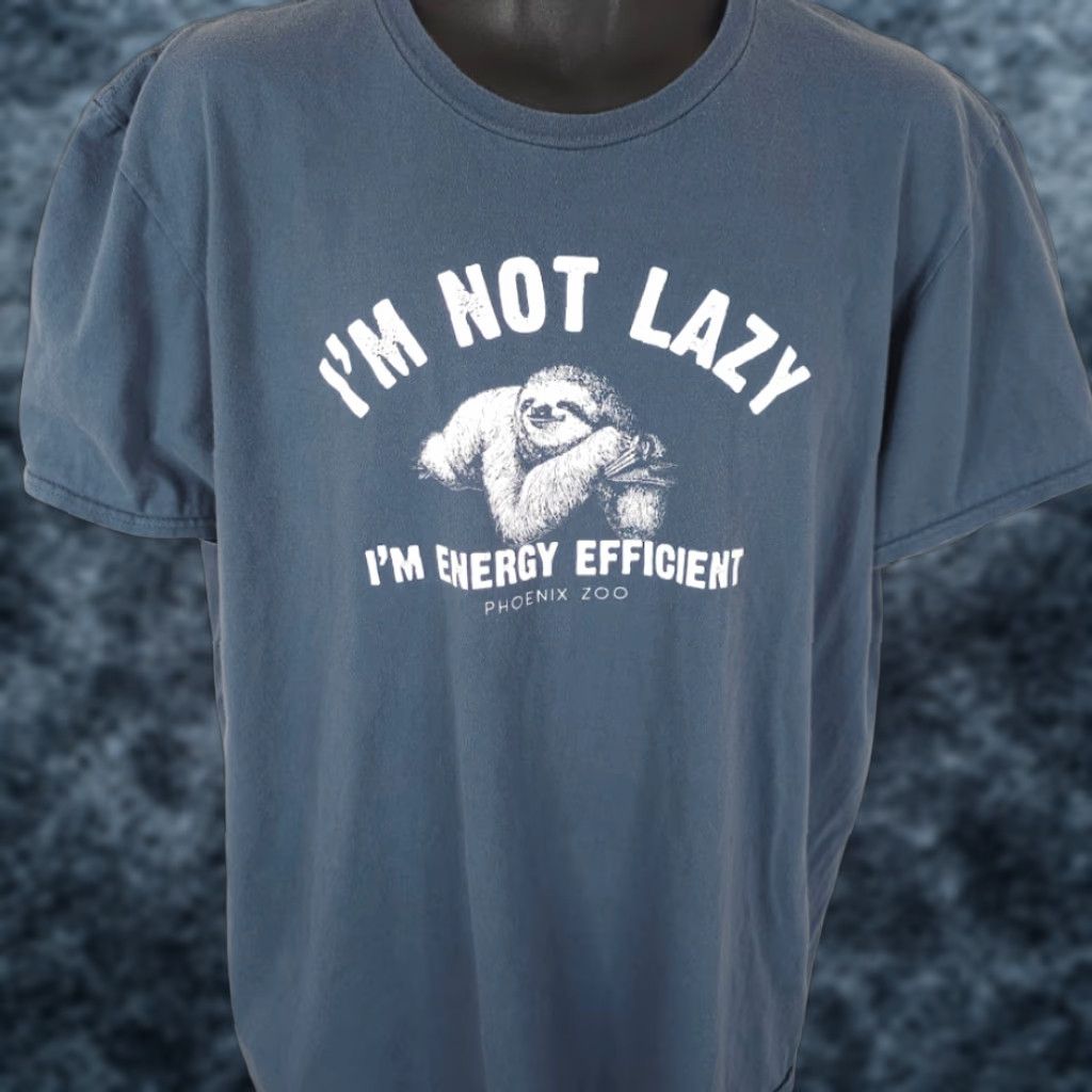 Anvil VINTAGE? No — Phoenix Zoo T Shirt Mens XL Blue Im Not Lazy Im Energy Efficient Sloth Size US XL / EU 56 / 4 - 1 Thumbnail