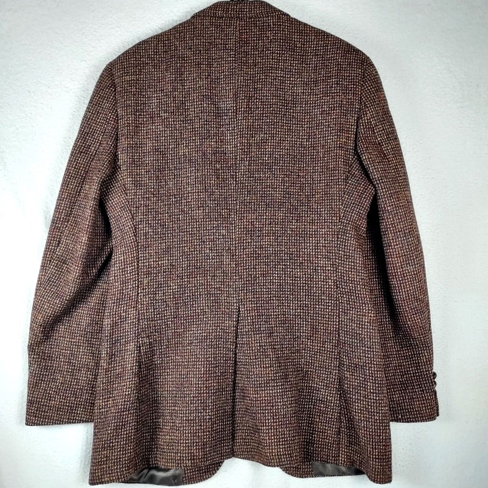 Stafford Stafford Wool Blazer 100% Pure Wool Brown Tweed Check Single‑Breasted 2‑Button Notch Lapel Mens Jacket 44R USA Size 44R - 2 Thumbnail