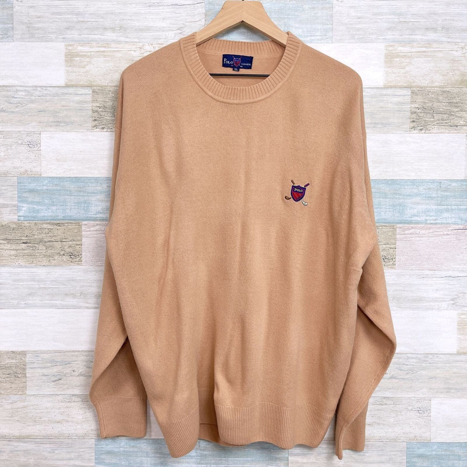 image of Polo Ralph Laurent Cashmere Sweater Tan Golf VTG Mens Xl