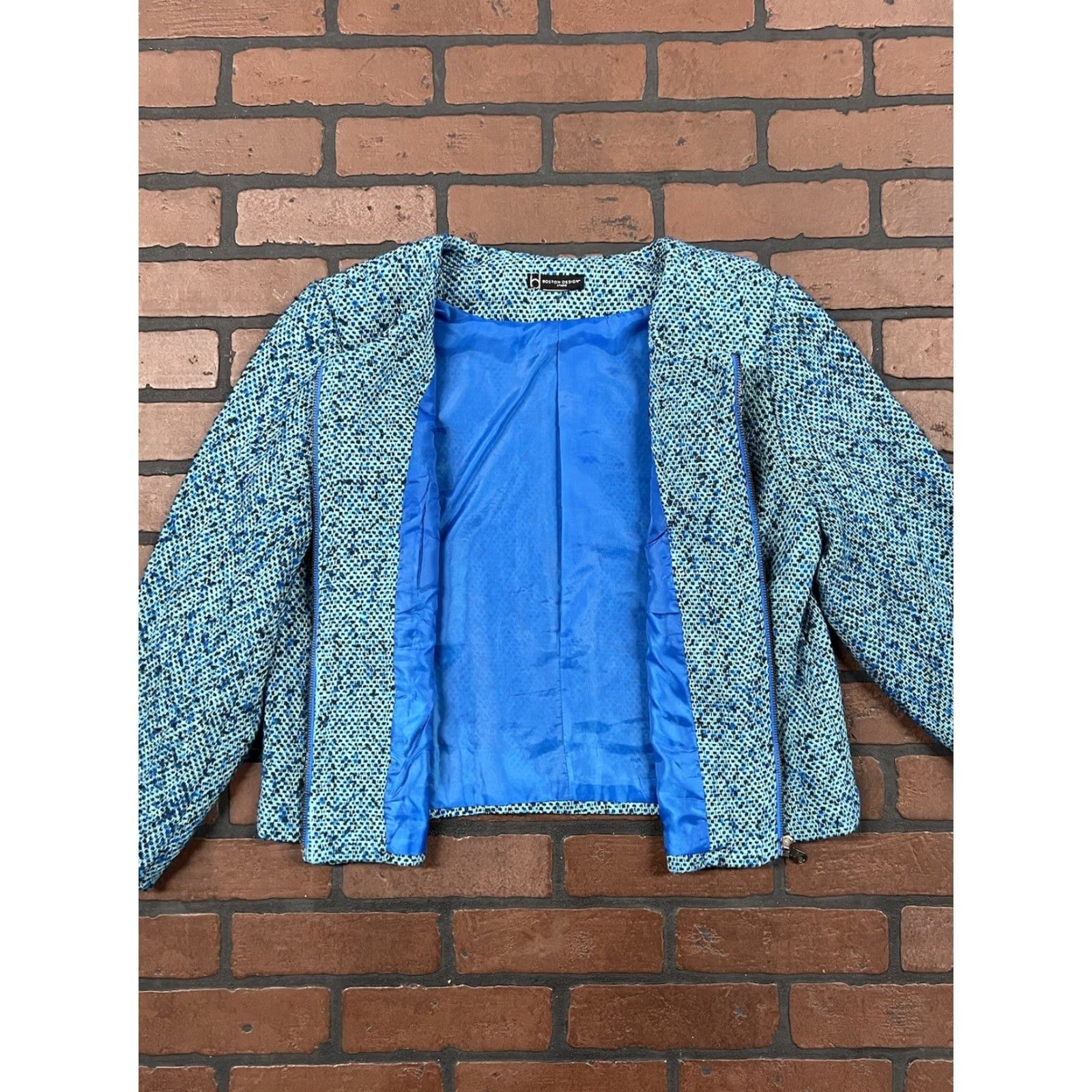 Vintage VINTAGE Boston Design Studio Collarless Zip Front Tweed Jacket Womens Medium Size M / US 6-8 / IT 42-44 - 3 Thumbnail