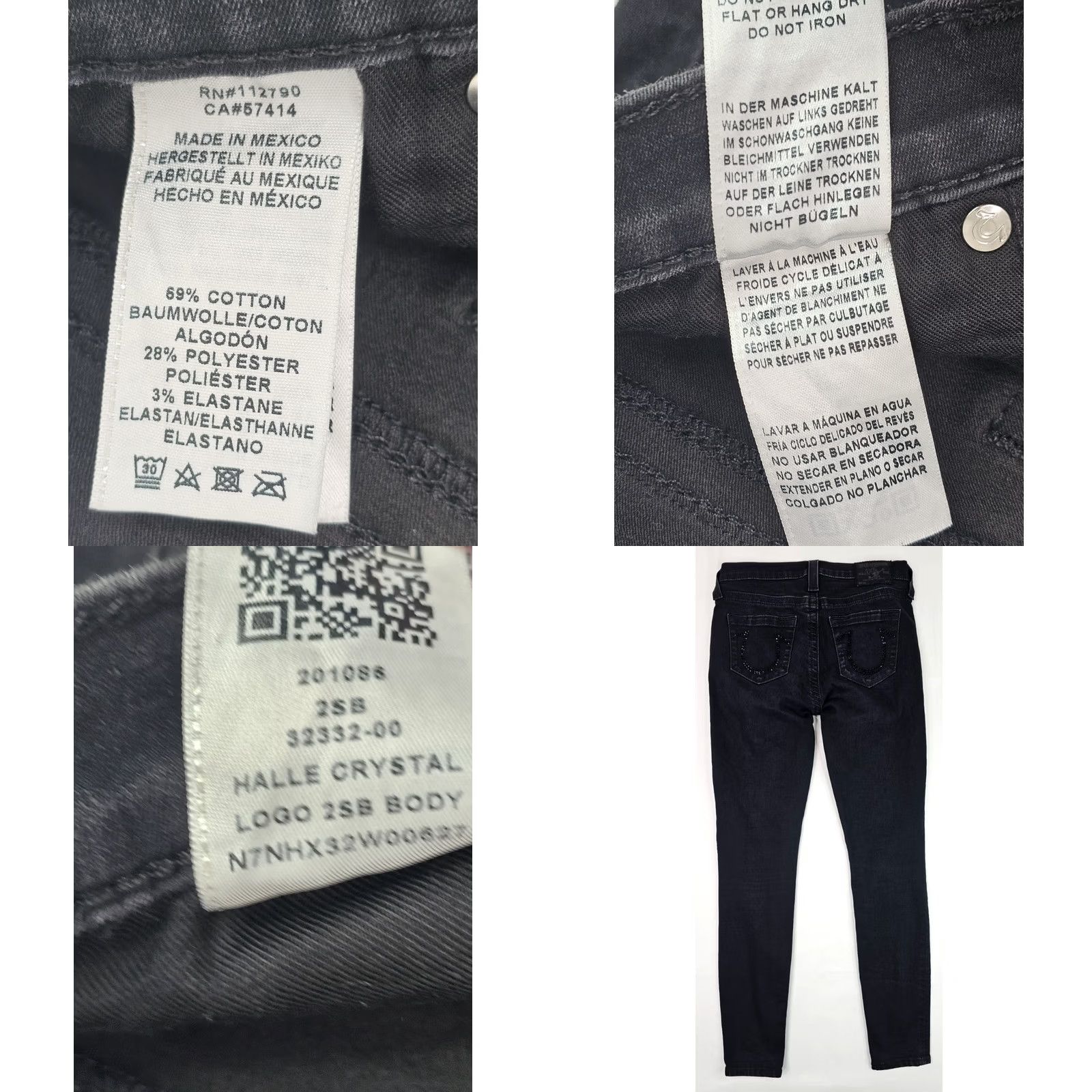 True Religion VINTAGE True Religion Halle Jeans Women 28 Black Embellished Back Pockets 5-Pocket Denim Skinny 28x29 Womens Size 28" / US 6 / IT 42 - 8 Thumbnail