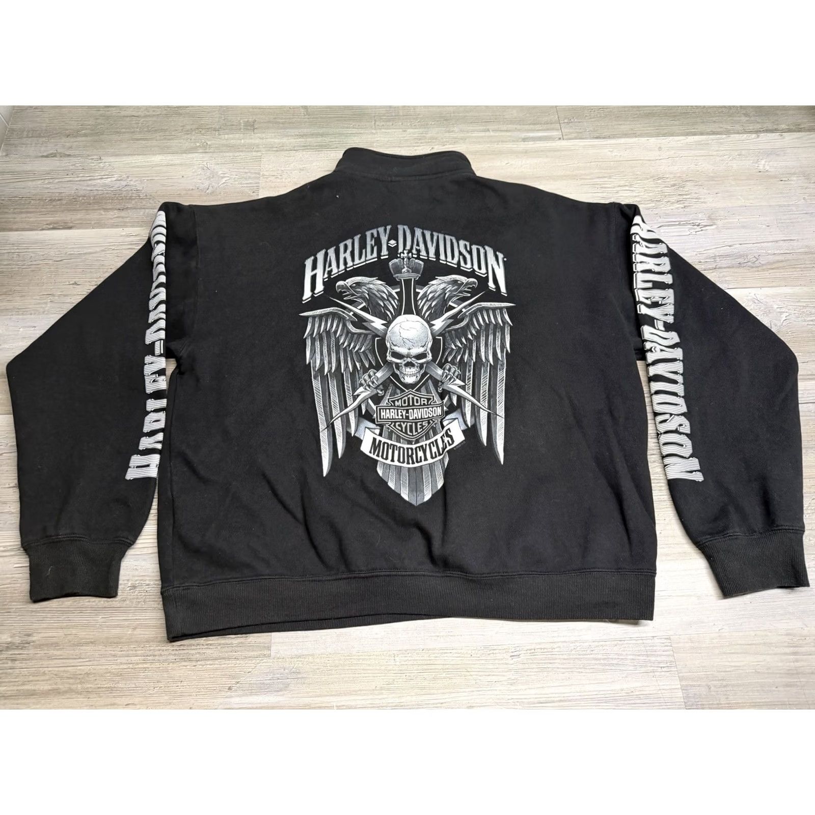 Harley Davidson Harley-Davidson Sweatshirt 2XL Black Pullover 1/4 Zip Skull Eagle Wisconsin Men Long Sleeve Graphic Print Shirt Size US XXL / EU 58 / 5 - 2 Thumbnail