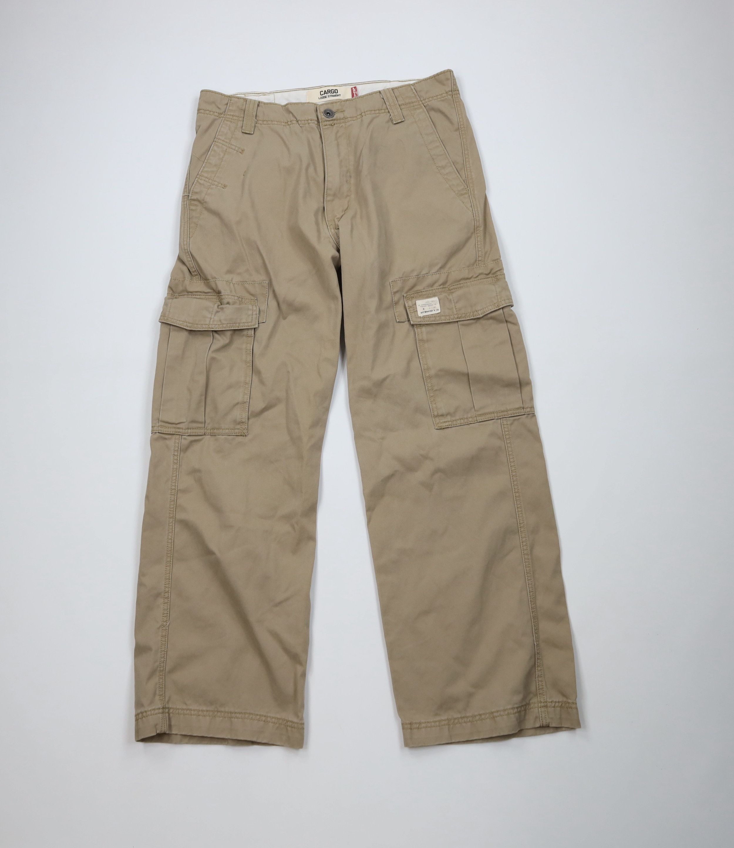 Vintage Y2K Levis Loose Straight Wide Leg Cargo Pants Beige