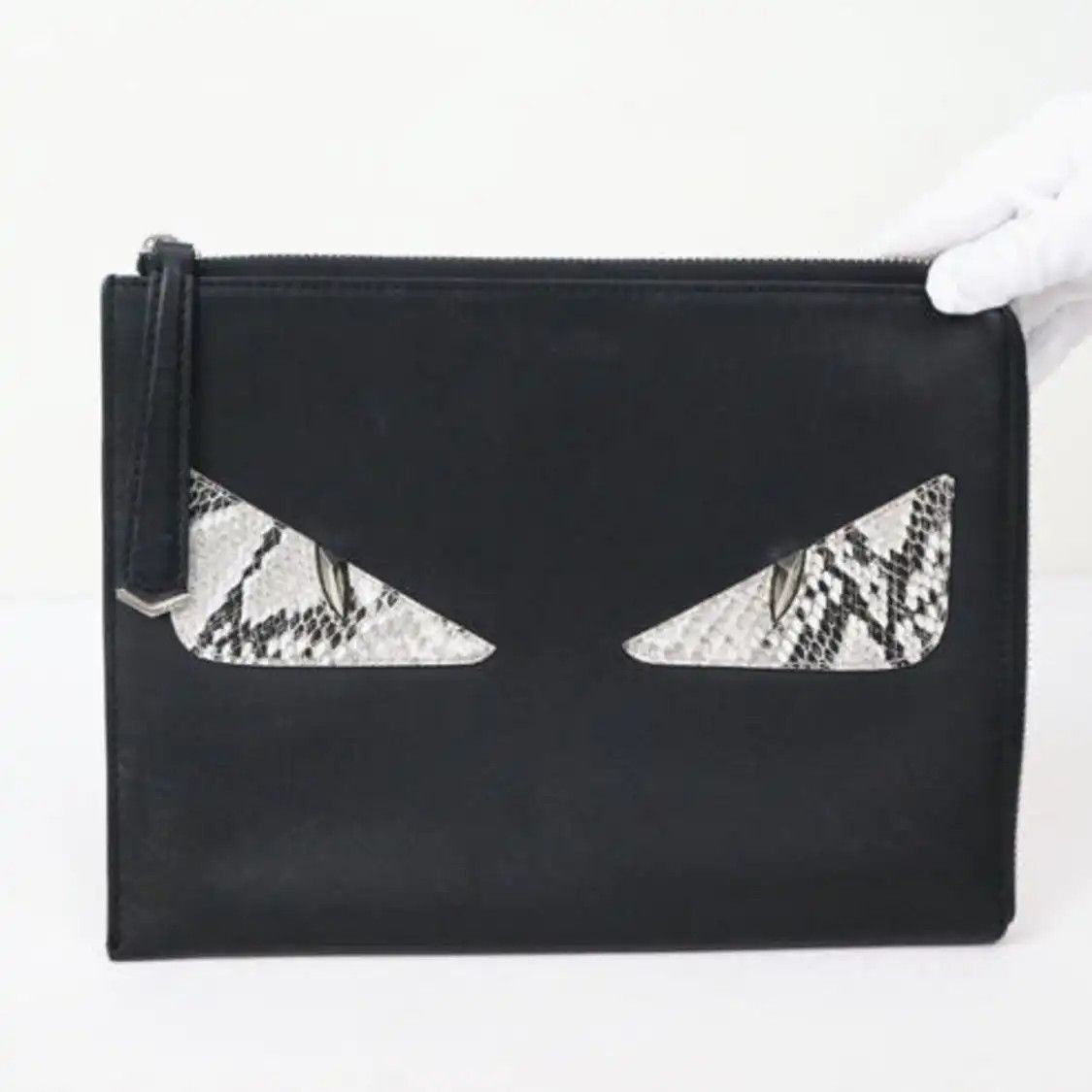 Fendi Monster Black Cowhide Leather Clutch, Women's