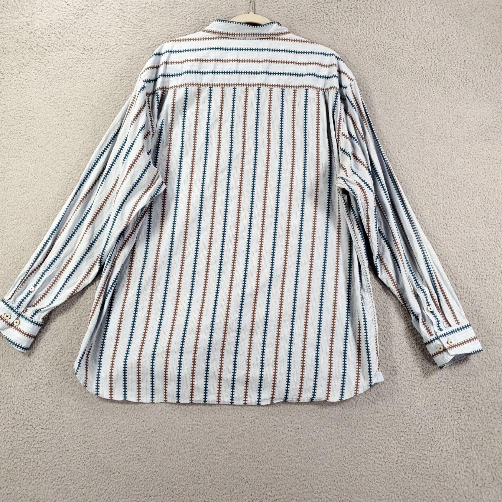 Tommy Bahama Tommy Bahama Shirt Mens Button-Up 2XL Blue Taupe Geometric Stripes Cotton Long Sleeve Collared Beach Classic Colorful Size US XXL / EU 58 / 5 - 8 Thumbnail