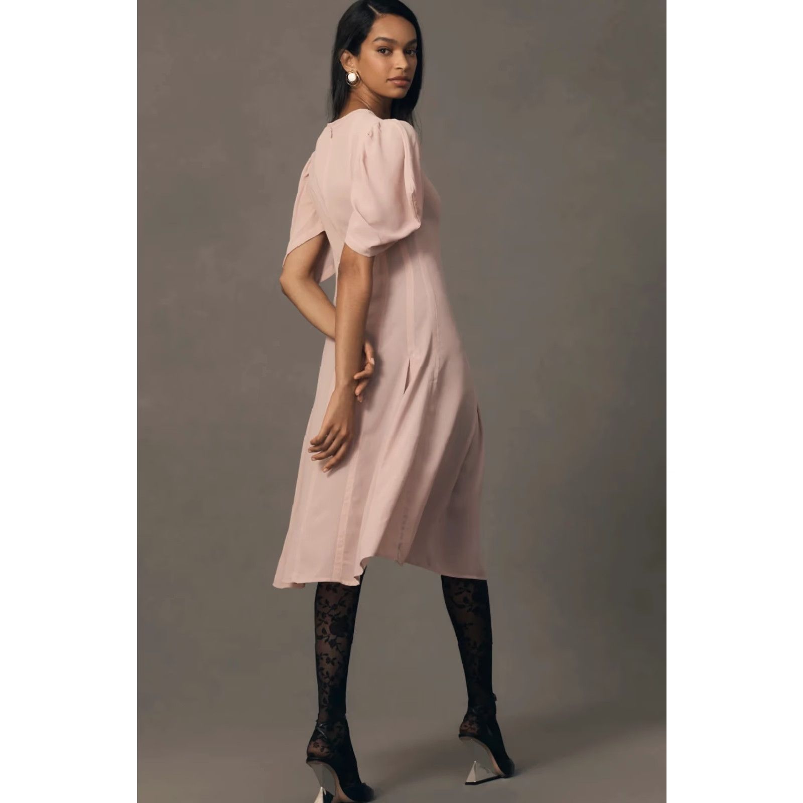 Anthropologie Anthropologie Let Me Be Midi Pleated Dress Womens 0 Pink Puff Sleeve Sheer Size XS / US 0-2 / IT 36-38 - 2 Thumbnail