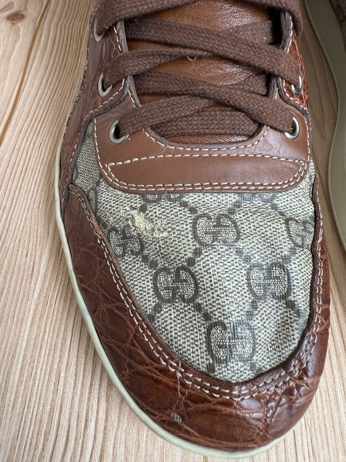 Gucci Crocodile trim Monogram sneakers Size US 12 / EU 45 - 7 Thumbnail