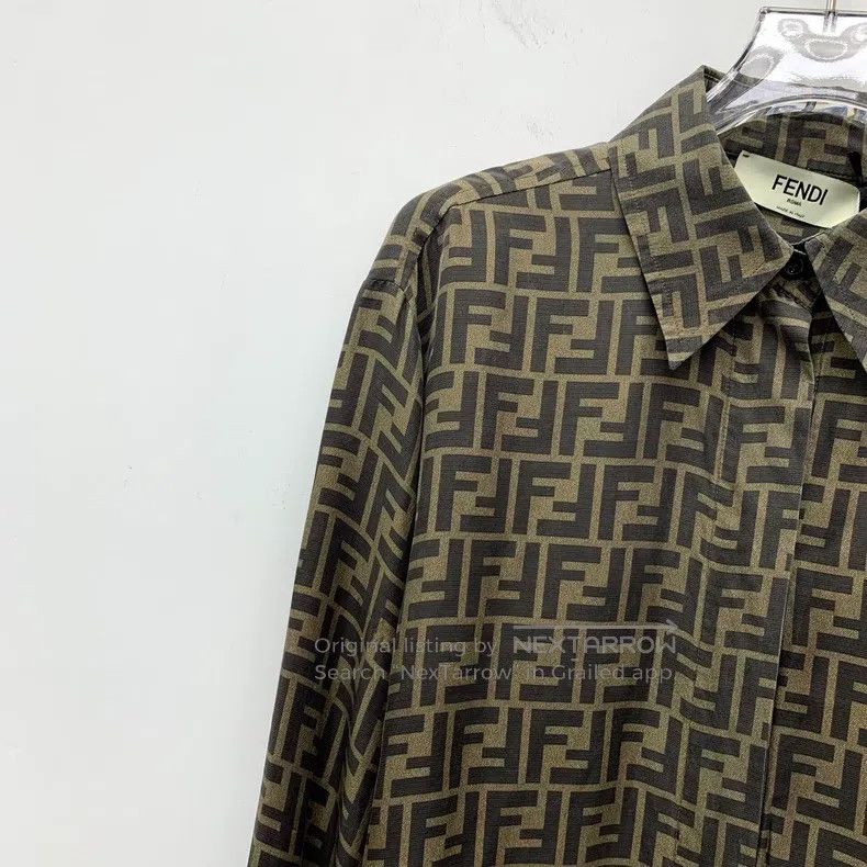 Fendi Fendi Dark brown logo letter all-over print silk collar si Size XS / US 0-2 / IT 36-38 - 3 Thumbnail