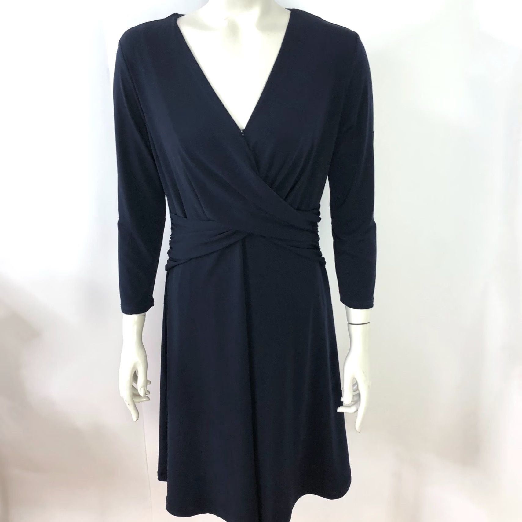 Brooks Brothers Brooks Brothers Dress Medium Faux Wrap Above Knee Length Blue Navy MINT 3/4 Sleeve V-Neck A-Line Woman Womens (Adult) Size M / US 6-8 / IT 42-44 - 3 Thumbnail