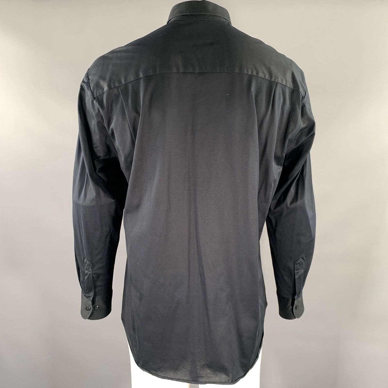 Ike Behar IKE BEHAR Black Solid Cotton Pointed Collar Long Sleeve Size US L / EU 52-54 / 3 - 4 Thumbnail