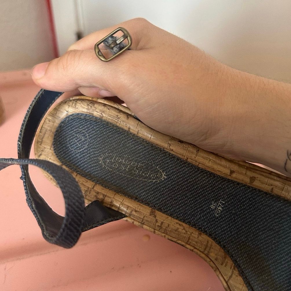 Other lower east side denim wood platform wedge sandal heels shoes Size US 7.5 / IT 37.5 - 4 Thumbnail