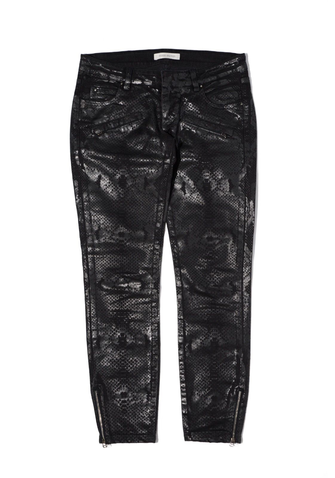 Pierre Balmain Snakeskin Resin Coated Skinny Low Waist Jeans