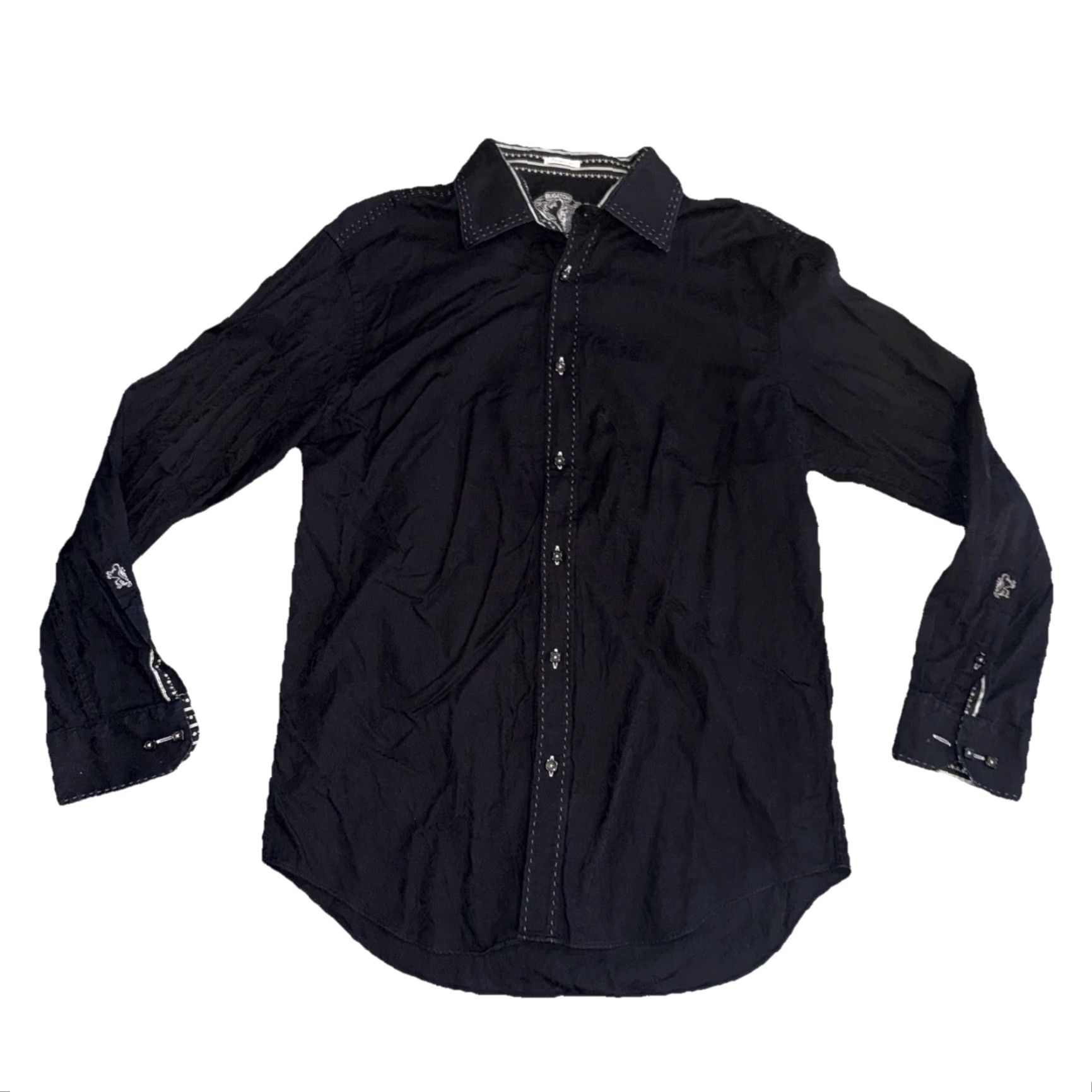 BUGATCHI VINTAGE Bugatchi Shaped Fit Men's Dress Shirt Black Paisley Long Sleeve Cotton XL Button Size 46R - 2 Thumbnail