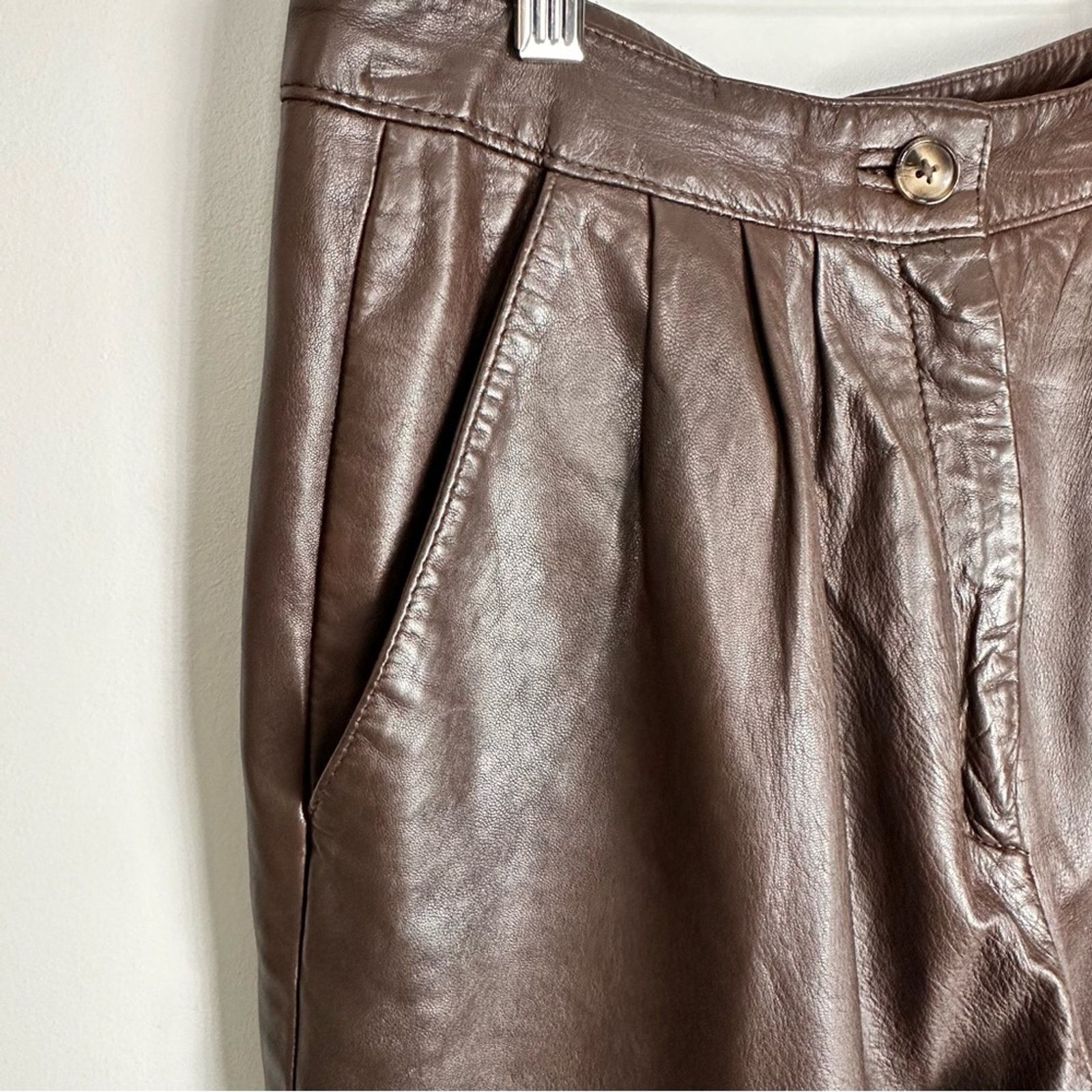 Other Madeleine Leather Brown Triple Pleated High Waist Trouser 4 Size 27" / US 4 / IT 40 - 10 Thumbnail