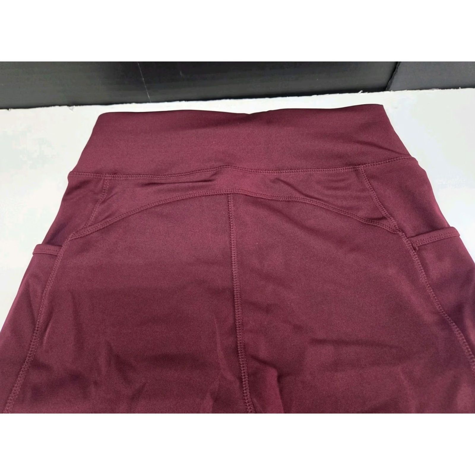 Vintage POP Fit Woman’s Leggings Capri Maroon High Rise Pockets Stretch Activewear Casual M Size 32" / US 10 / IT 46 - 4 Thumbnail