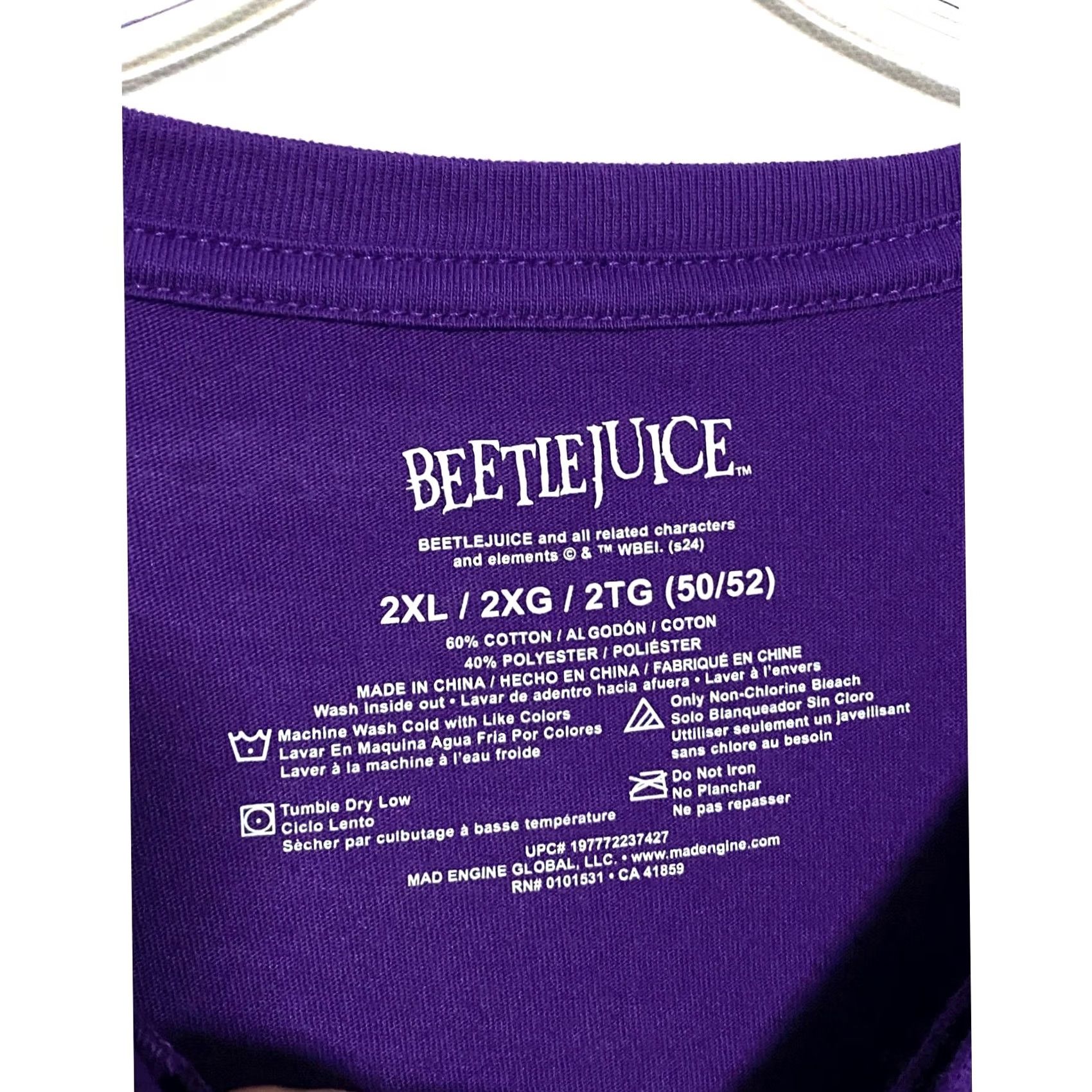 Vintage Beetlejuice Shirt Mens 2XL Purple Graphic Short Sleeve Halloween Movie Promo Y2K Size US XXL / EU 58 / 5 - 4 Thumbnail