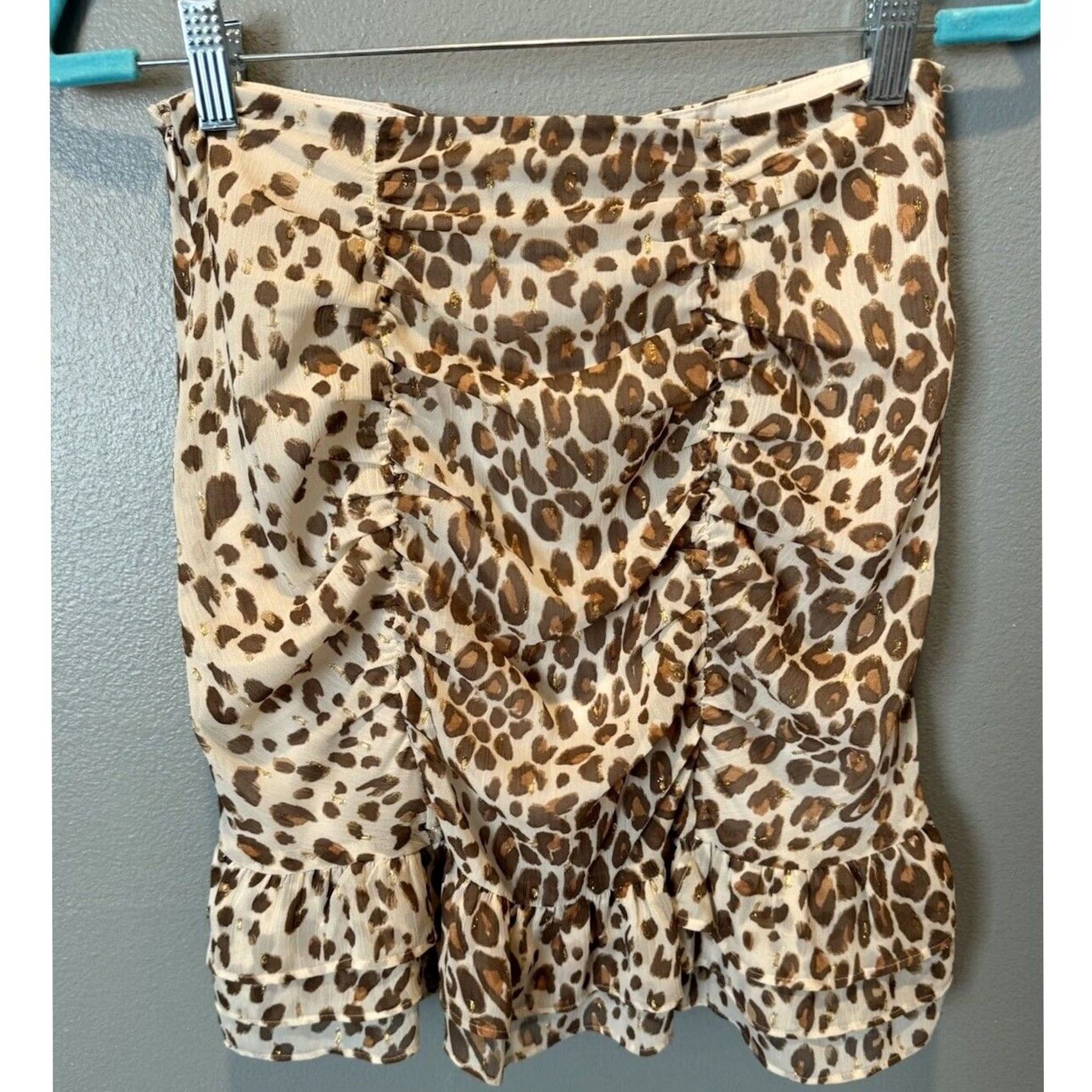 Express Express Mini Skirt Womens Size 4 Animal Print Multicolor Ruffle Zipper Size 27" / US 4 / IT 40 - 3 Thumbnail
