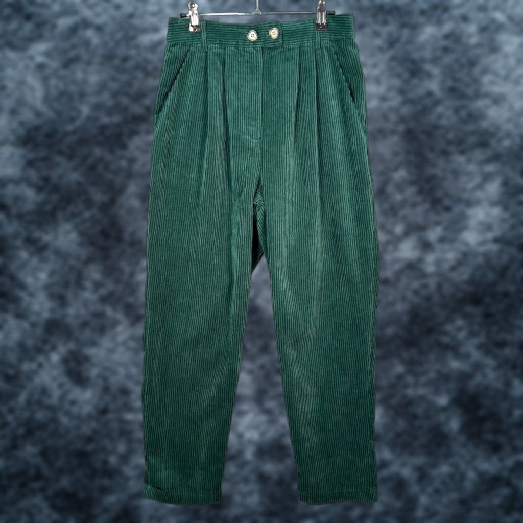 Topshop Topshop Womens 6 Green Corduroy High-Waisted Trousers Pleated Pants Shirt/Nylon Polyester Chino Style Pockets Casual Womens Size 28" / US 6 / IT 42 - 1 Thumbnail