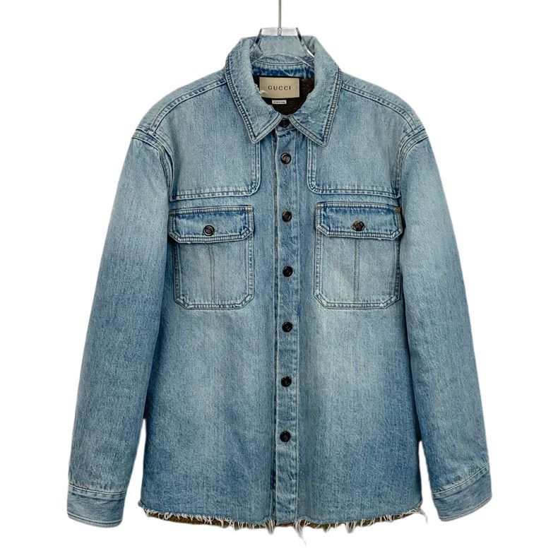 Gucci Gucci Blue logo letter print cotton lapel denim jacket 2501 Size US S / EU 44-46 / 1 - 1 Thumbnail