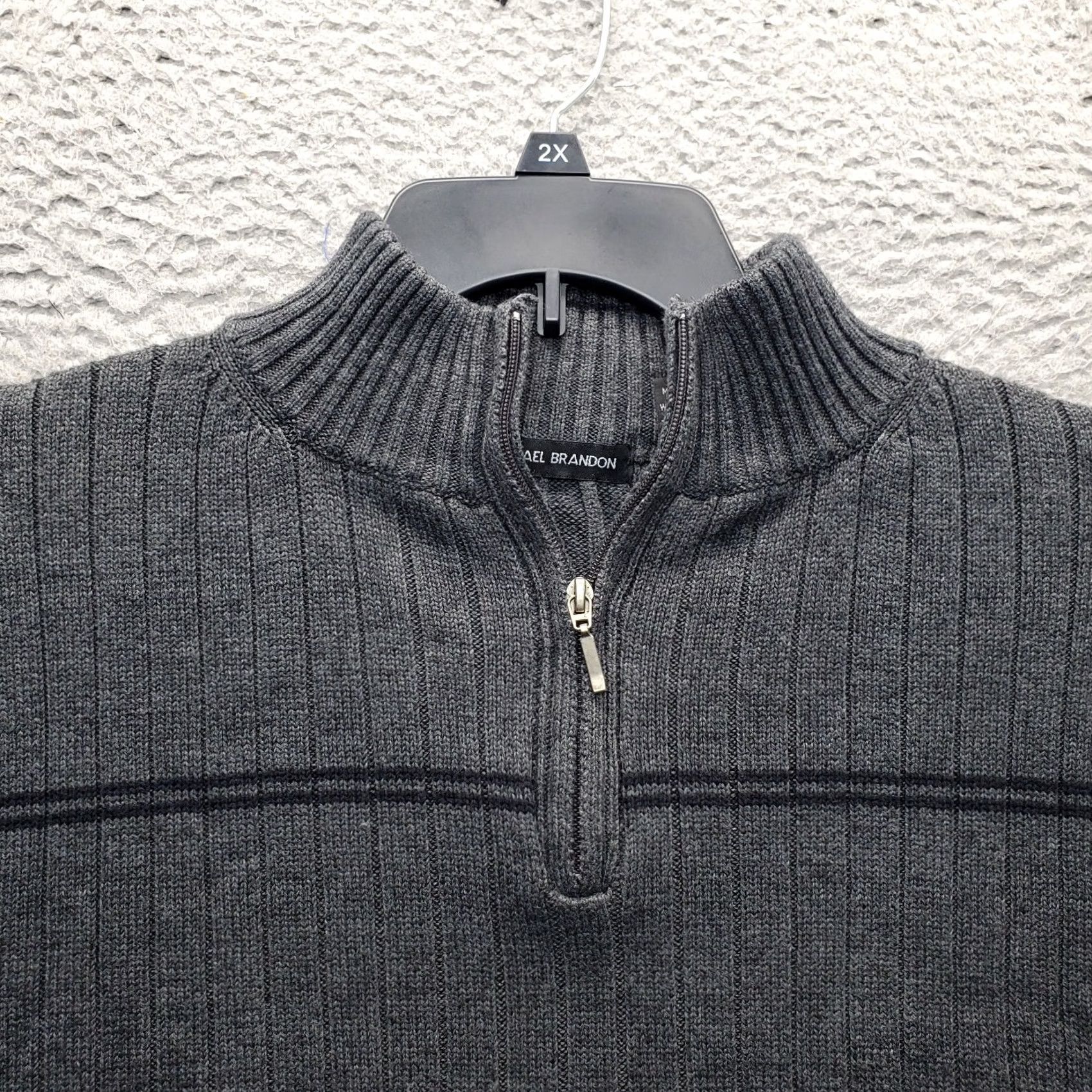 Vintage Michael Brandon Sweater Mens XL Gray Chunky Knit Mock Neck 1/4 Zip Pullover Cardigan Size US XL / EU 56 / 4 - 7 Thumbnail