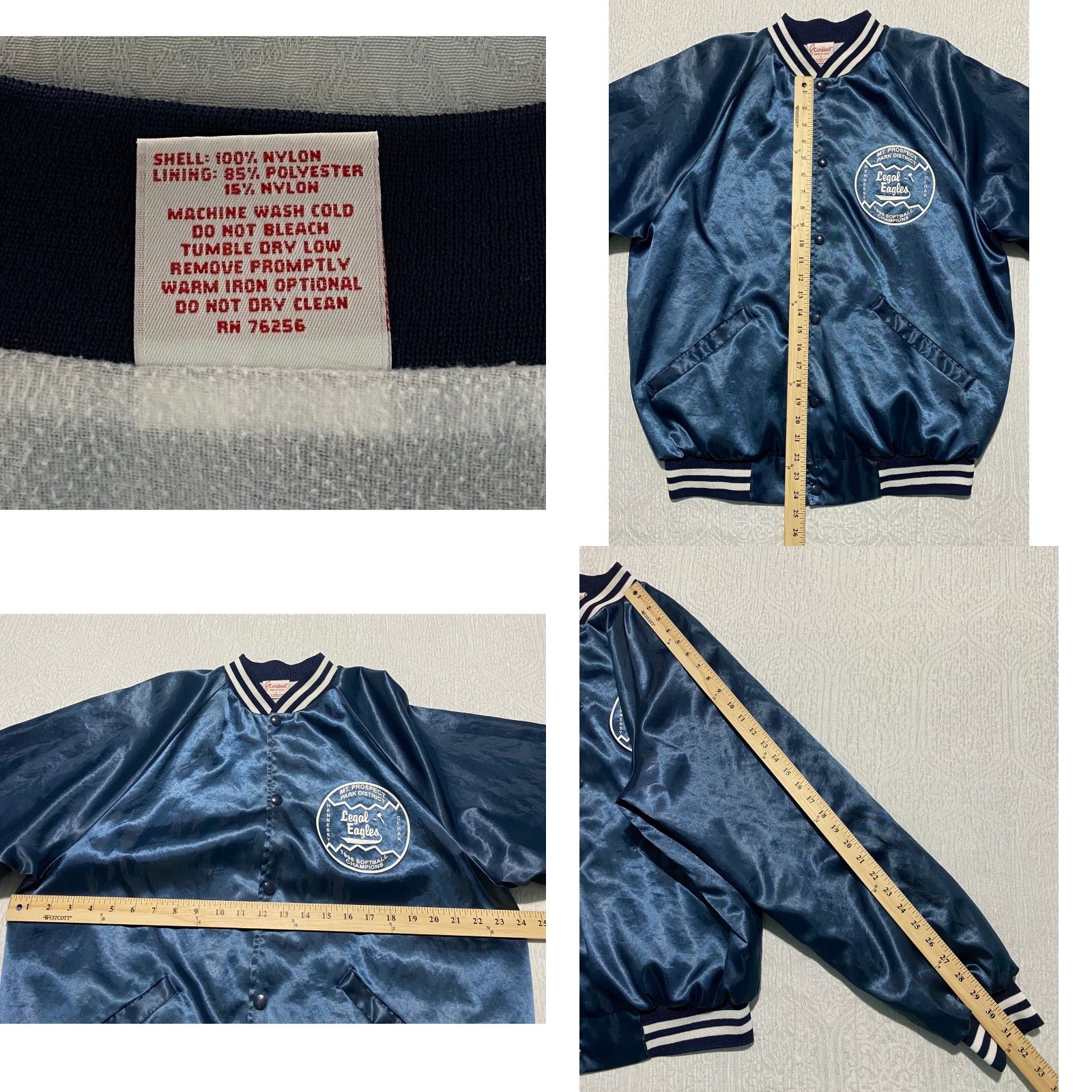Vintage VINTAGE Cardinal Jacket Main Selling Point: Satin Bomber Navy Blue USA 1996 Softball Baseball Mt Prospect Park District Mens L Size US L / EU 52-54 / 3 - 8 Thumbnail