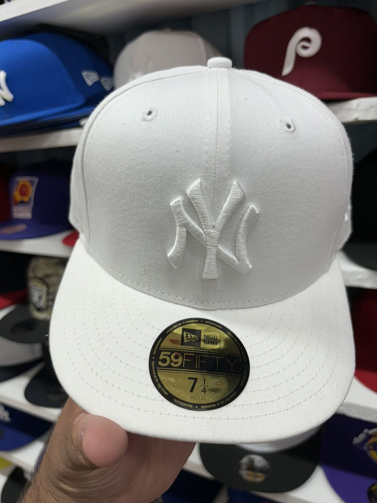 New Era Size 7 1/4 New York Yankees White 59Fifty Fitted Hat Size ONE SIZE - 2 Thumbnail