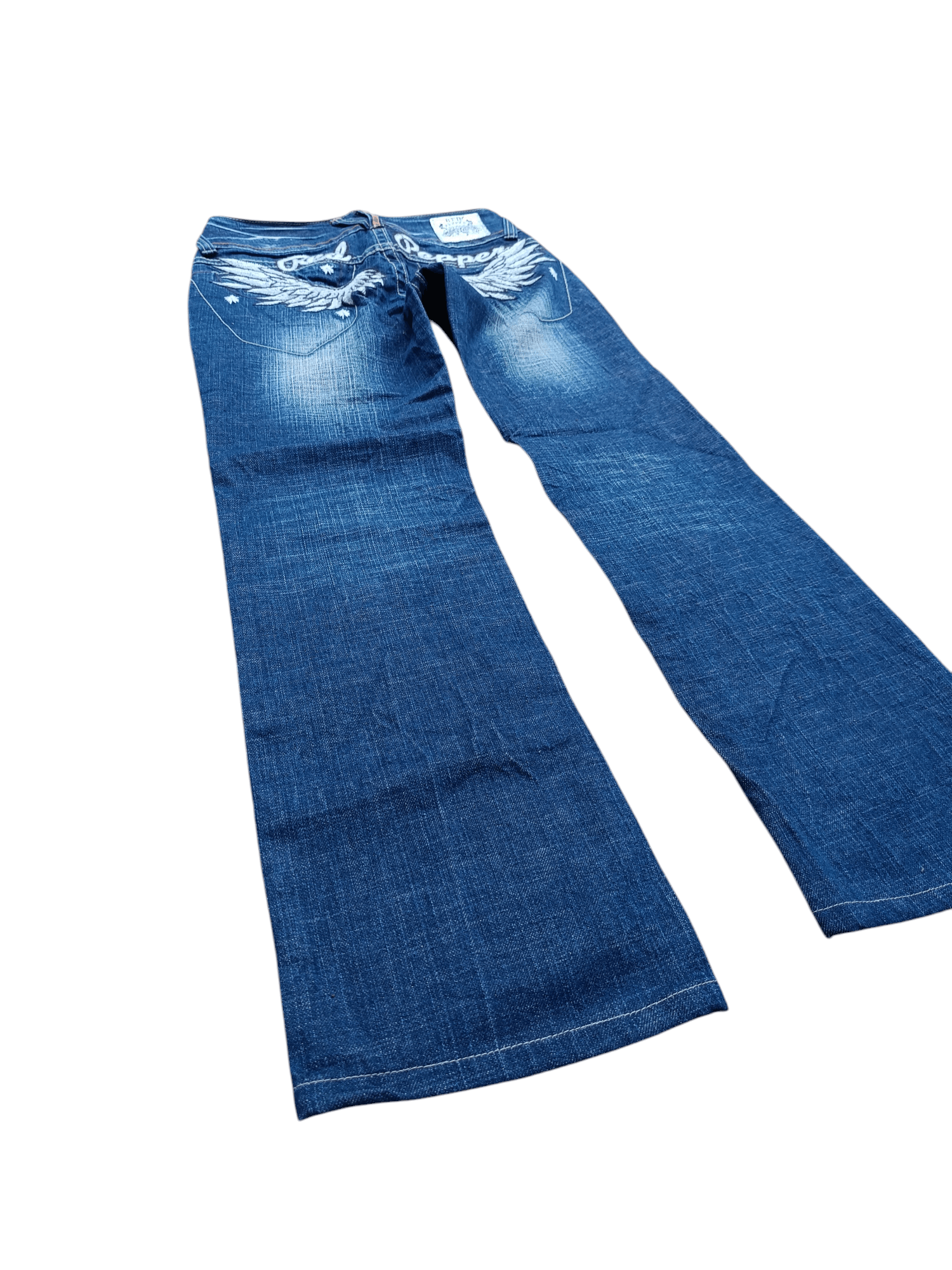 Beauty Beast × If Six Was Nine × Tornado Mart Flared Red Pepper Low Rise Embroidery Angel Wings Denim Size US 29 - 2 Thumbnail