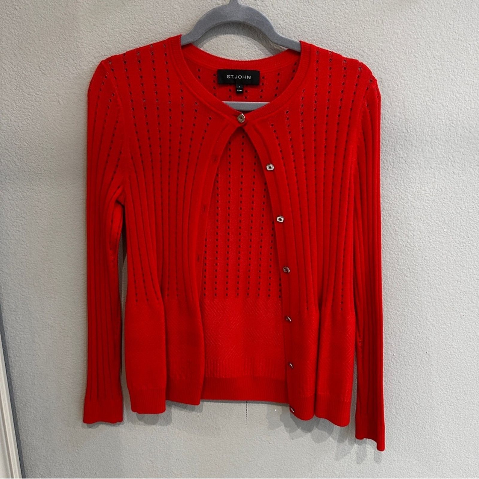 St. John St John XS Santana Knit Red Cardigan Sweater Long Sleeve Size XS / US 0-2 / IT 36-38 - 2 Thumbnail