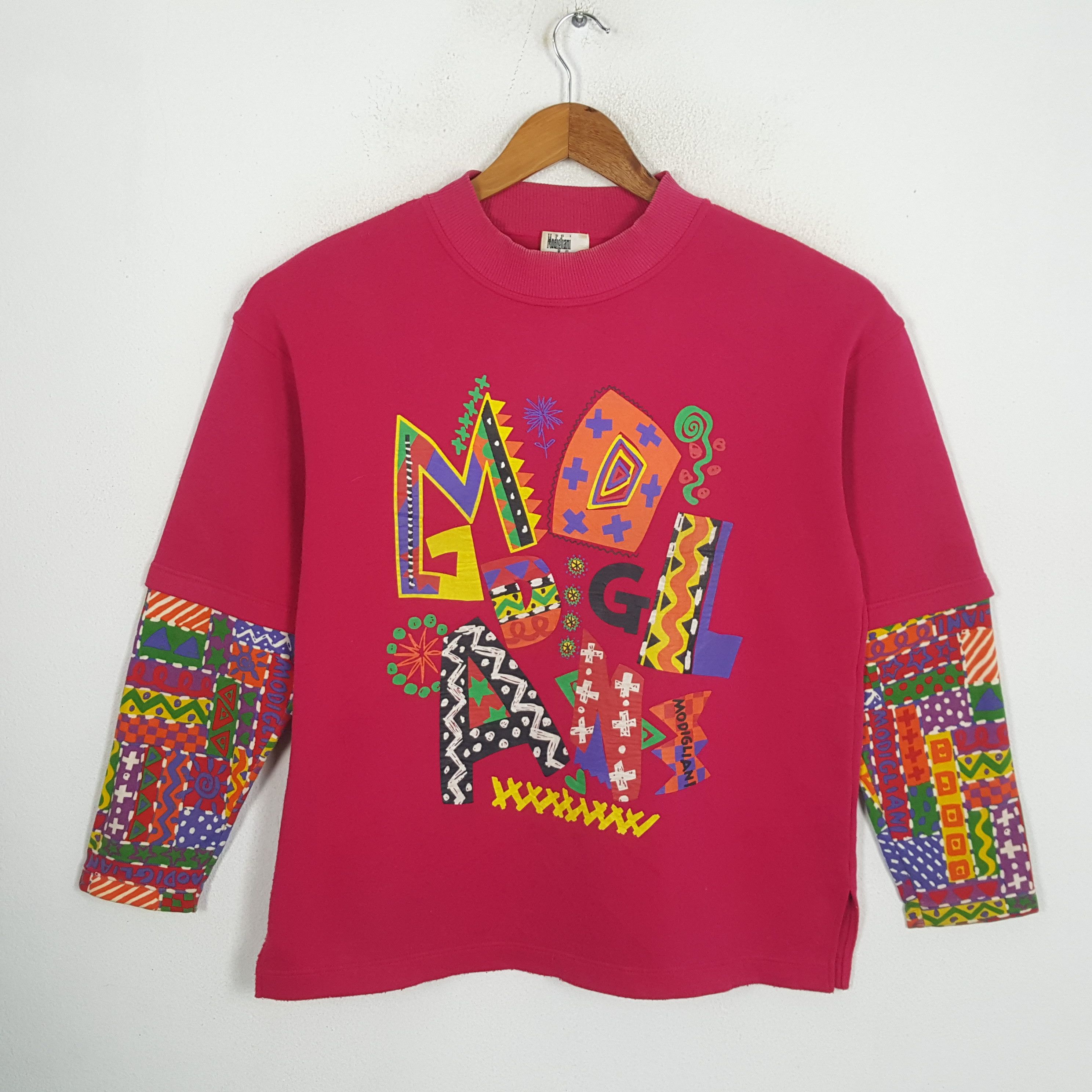 image of Italian Designers x Vintage Modigliani Italian Brand Coogi Style Sweatshirts in Pink (Size Medium)