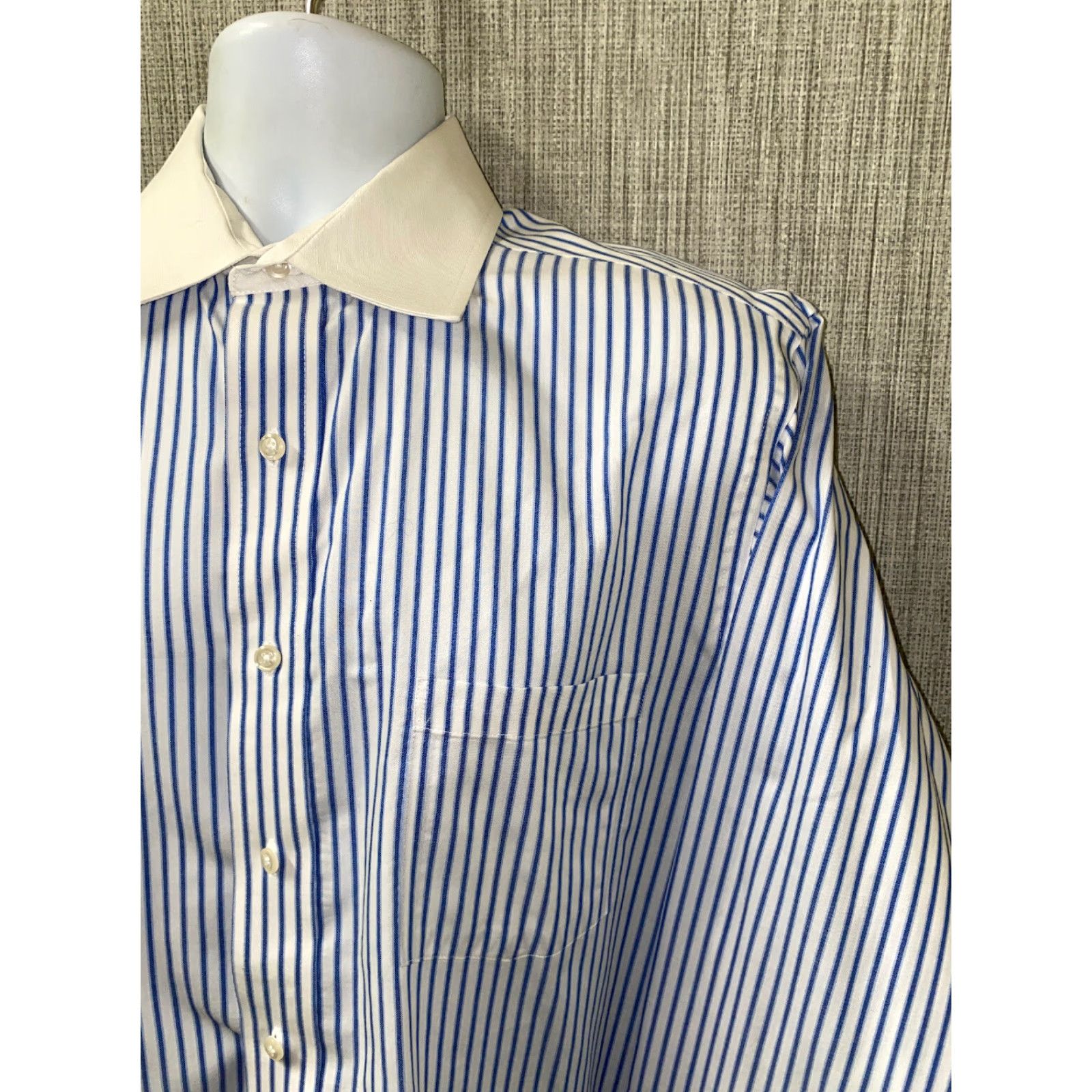 Vintage Donald J Trump Mens Dress Shirt Long Sleeve Button Front Striped Blue/White 16 1/2 16.5 Size 42R - 2 Thumbnail