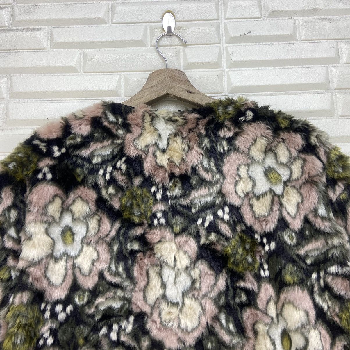 Japanese Brand Lily Brown Flower Printed Faux Fur Coat