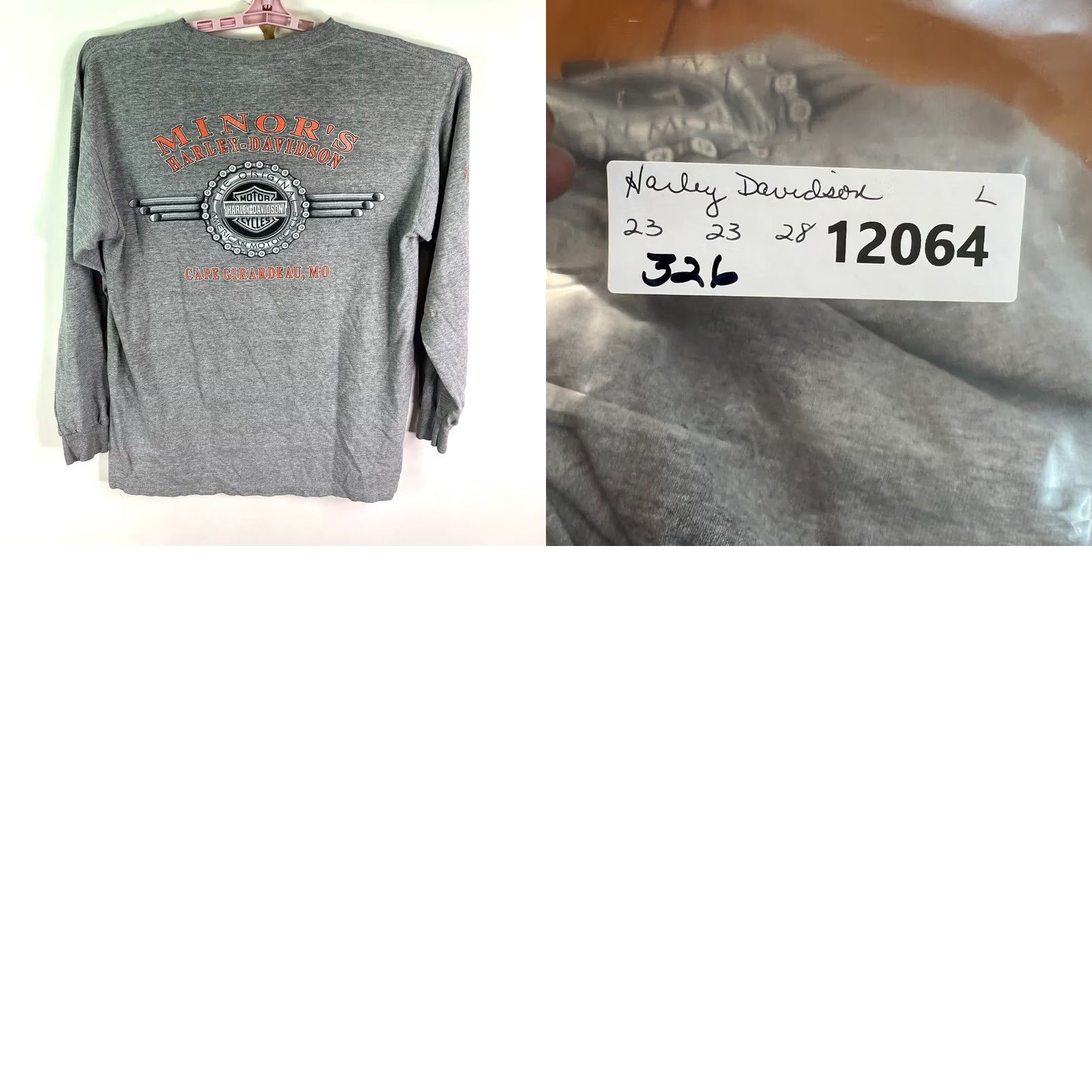 Harley Davidson Harley-Davidson T-Shirt Mens Size L Gray Long Sleeve Cape Girardeau MO Minor's Graphic Print Logo USA Biker Motorcycle USA Cadet Size US L / EU 52-54 / 3 - 8 Thumbnail