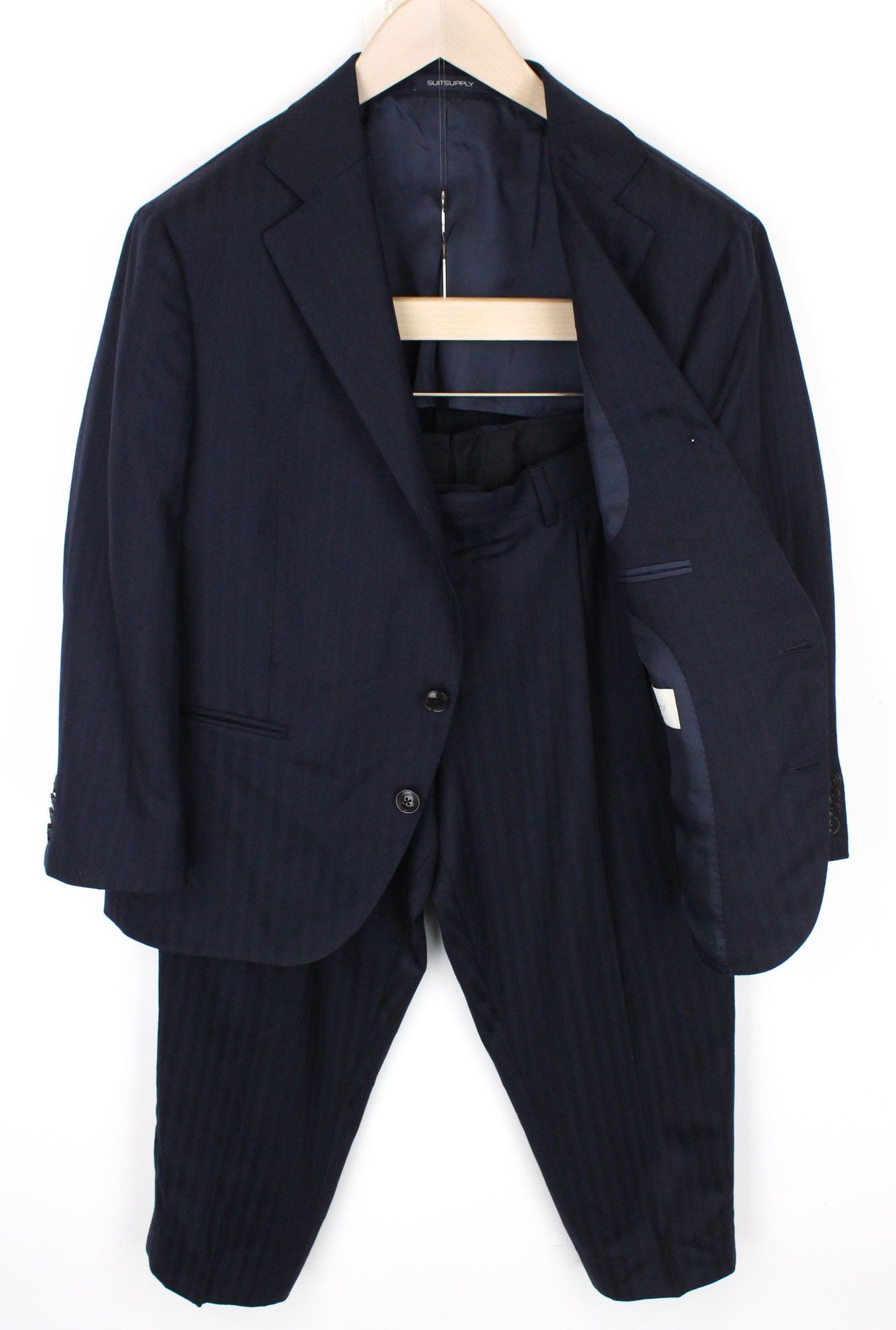 image of Suitsupply La Spalla Uk42S Boys Blue Wool Striped Suit 68044, Men's