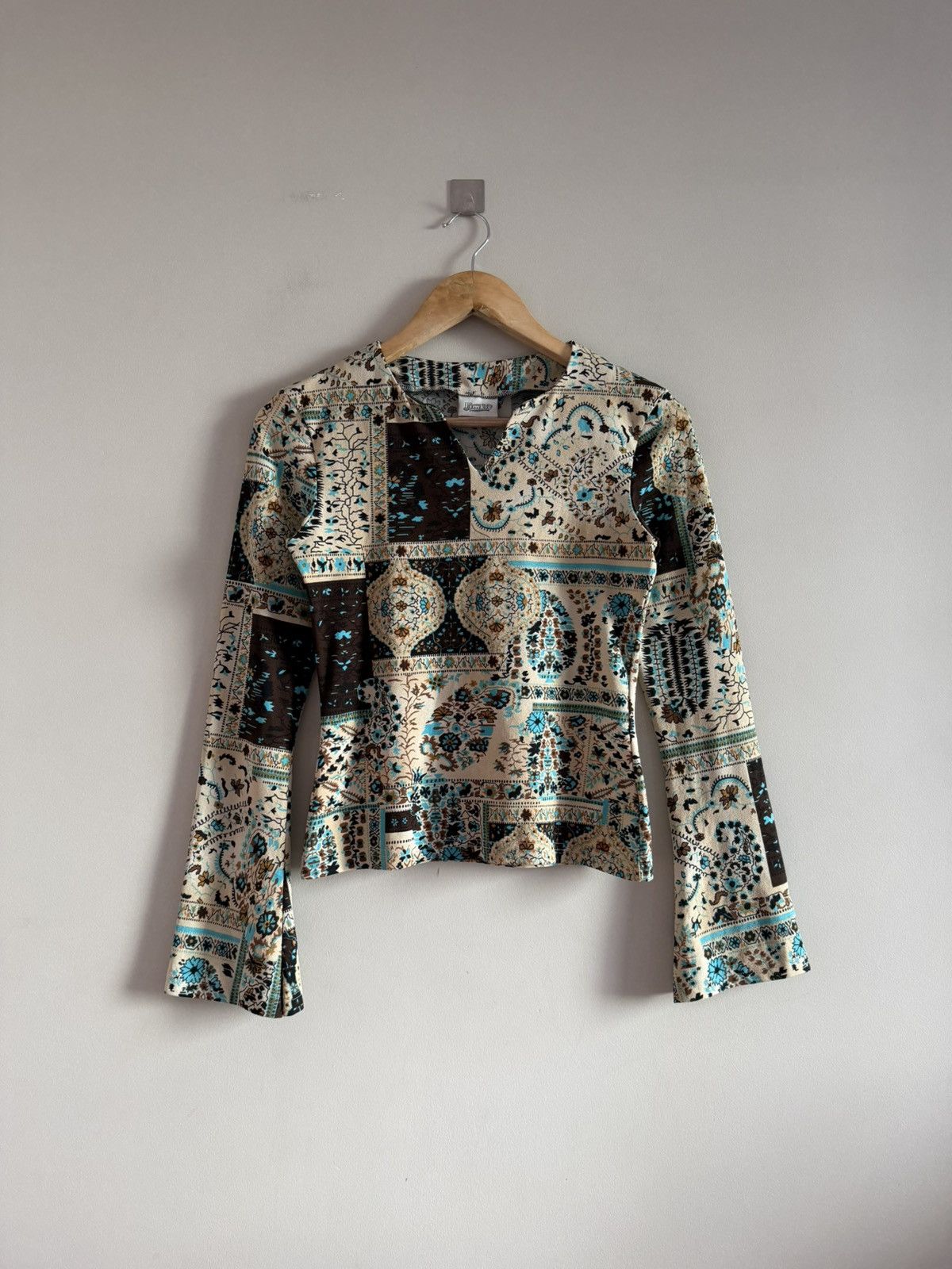 Vintage Y2K Paisley Patchwork Flare Sleeve Top Size S / US 4 / IT 40 - 1 Thumbnail