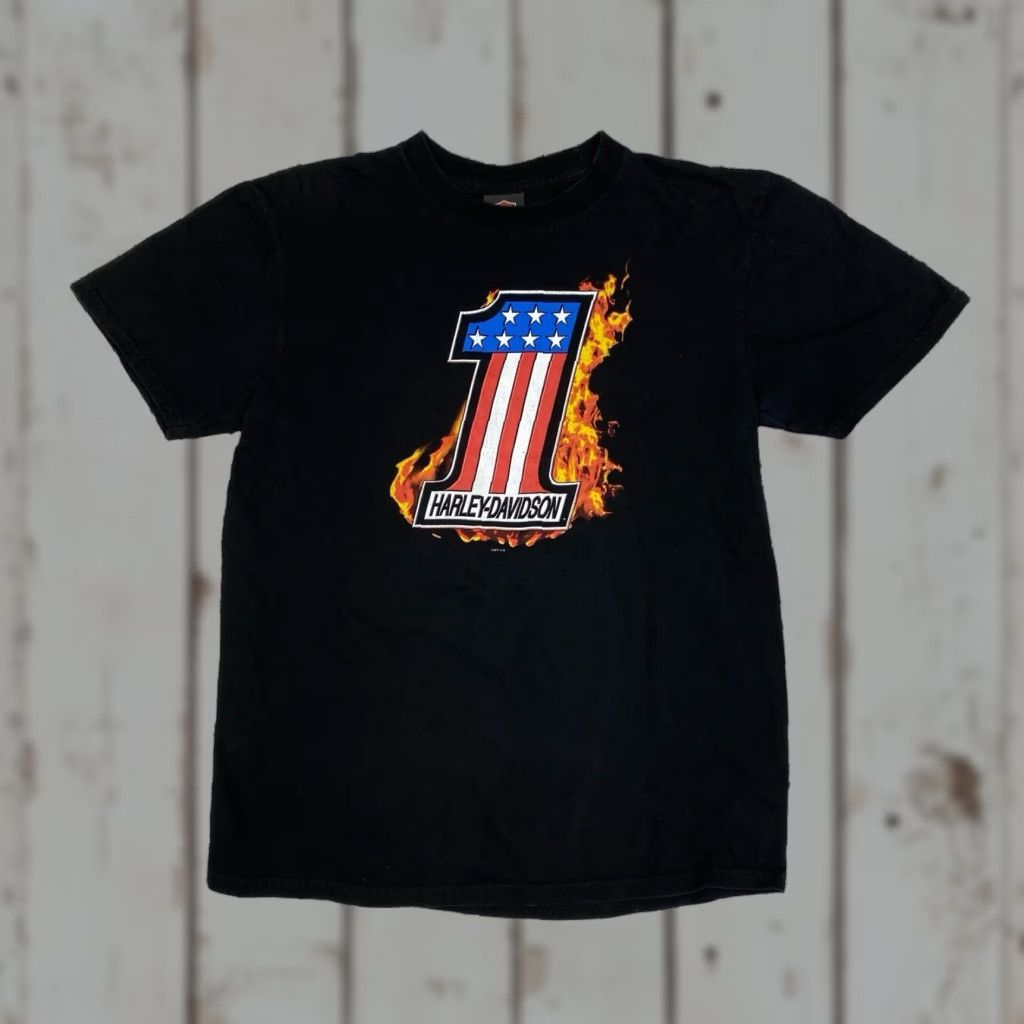 Harley Davidson VINTAGE Harley-Davidson T Shirt Flame Sz Large Black Cotton Crew Neck Short Sleeve Double-Sided Graphic Print USA Biker Motorcycle 2000s Men Size US L / EU 52-54 / 3 - 1 Thumbnail