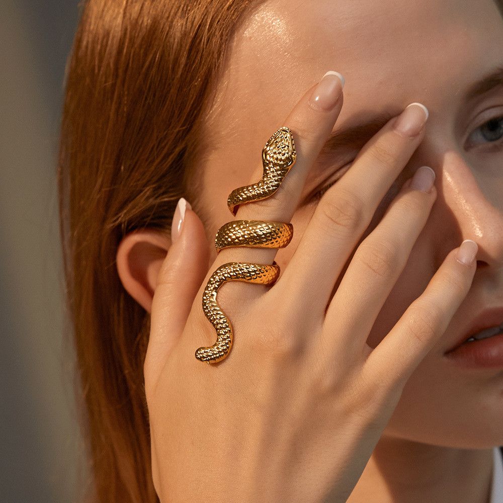 Jewelry Snake Punk Jewelry Rings Open Size Chrome Ring (Size 7-13) Size ONE SIZE - 1 Thumbnail