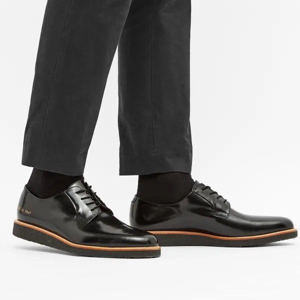 Common Projects 40 Black Derby Shine Crepe Oxford Lace Up Leather Shoes Grailed