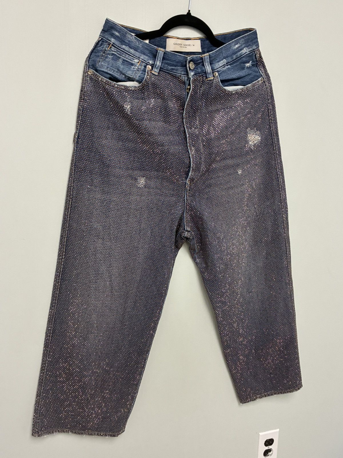Golden Goose Breezy Rhinestone Embellished Jeans In Blue size 28 Size 28" / US 6 / IT 42 - 2 Thumbnail