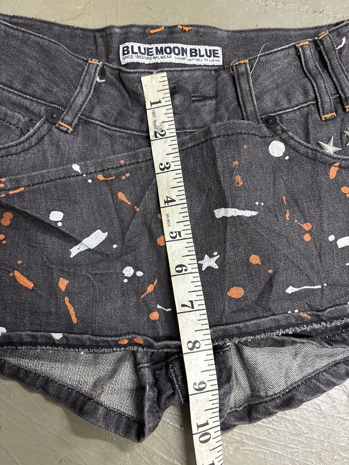 Hysteric Glamour Paint Splatter assymetrical denim mini short Blue Blue Japan Size 29" - 16 Thumbnail