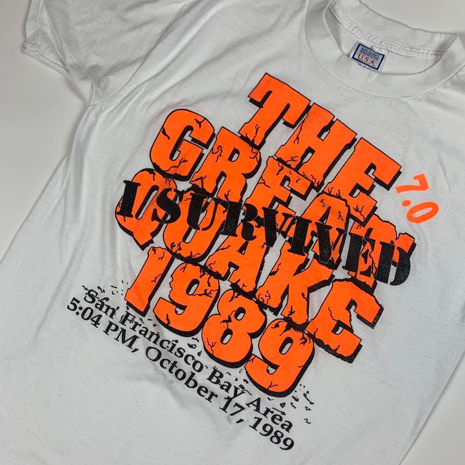 Vintage Vintage 80s San Francisco "Great Quake 1989" T Shirt Size US XL / EU 56 / 4 - 2 Thumbnail