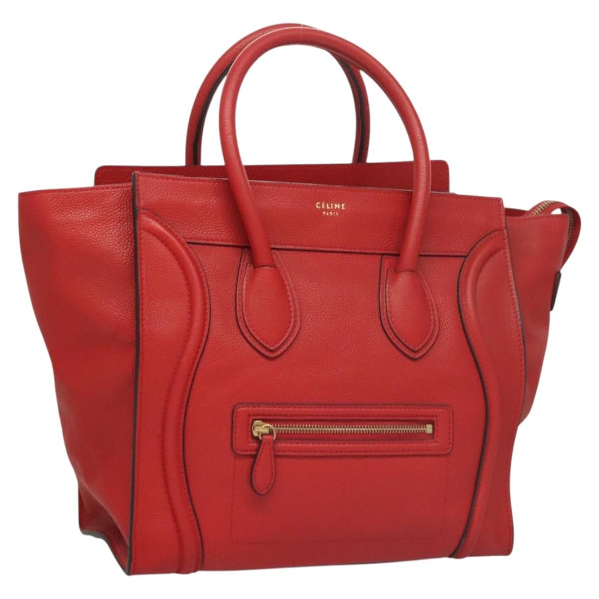 Celine Luggage Mini Shopper Hand Bag Leather Red Auth Yk18027, Women's