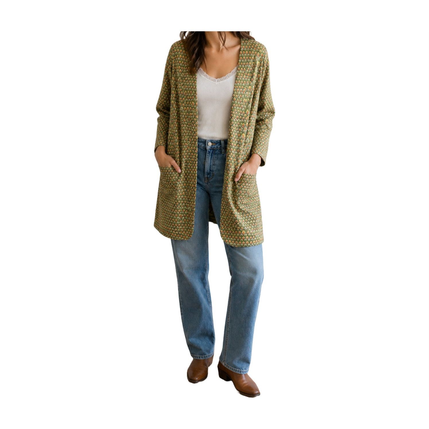 Other Vintage Open Front Geometric Print Blazer Overcoat Green Size ONE SIZE - 7 Thumbnail