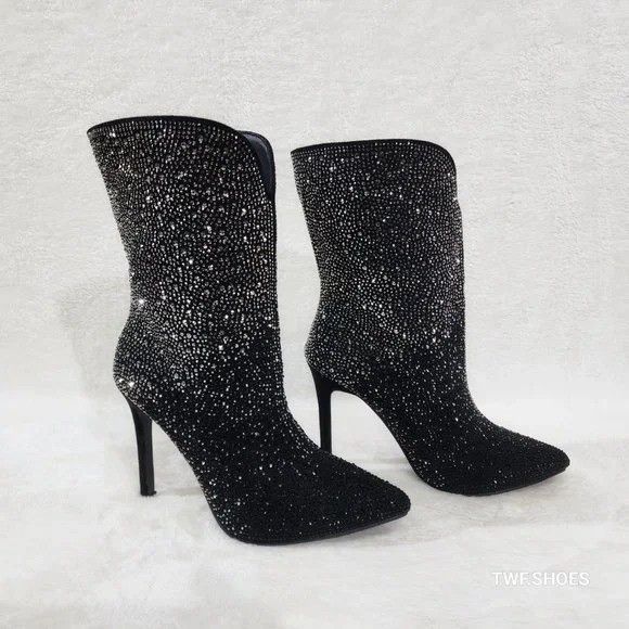Other Infinity Black Rhinestone Stiletto High Heel Ankle Boots Size US 10 / IT 40 - 2 Thumbnail
