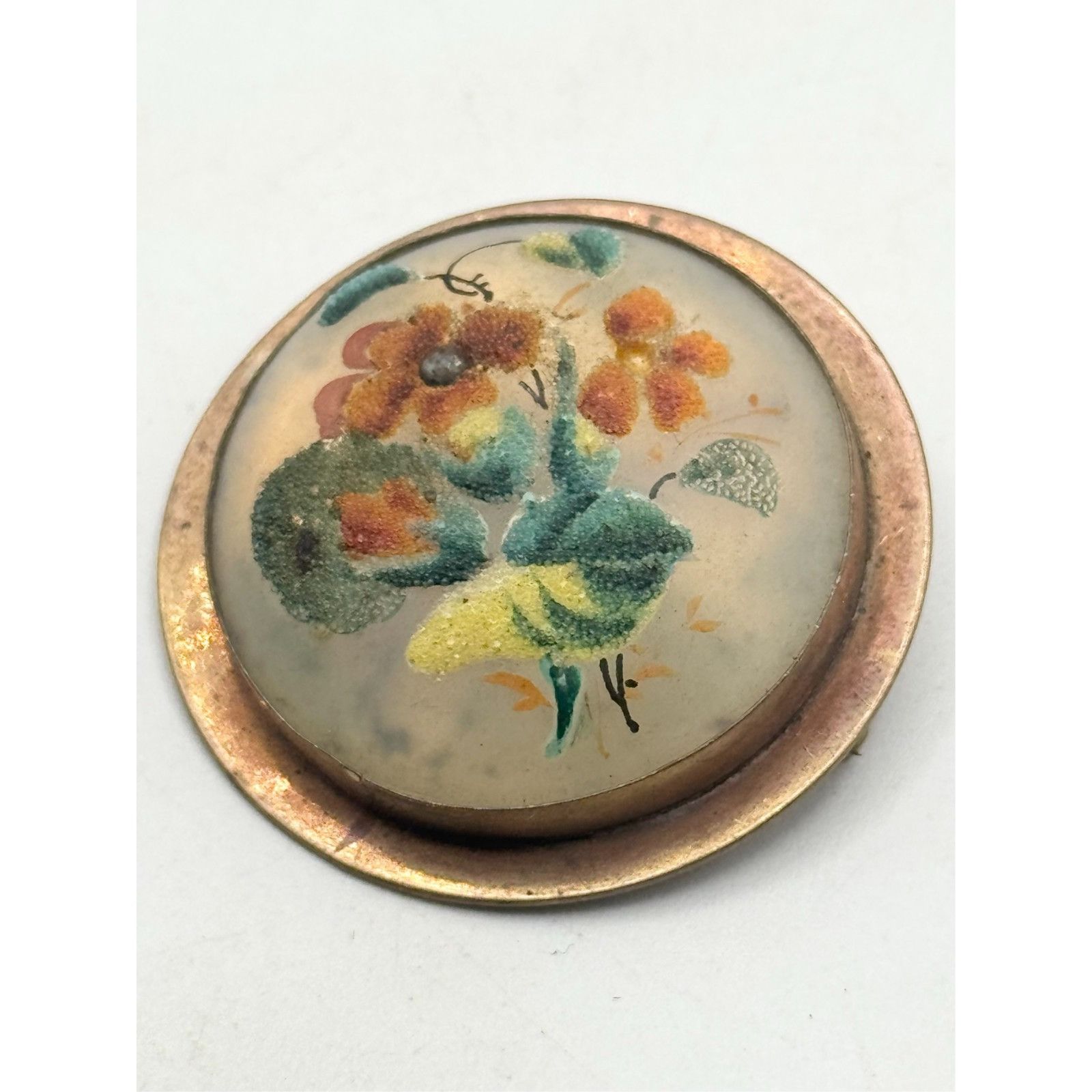 Vintage Antique estate domed frosted glass rhinestone floral brooch Size ONE SIZE - 4 Thumbnail